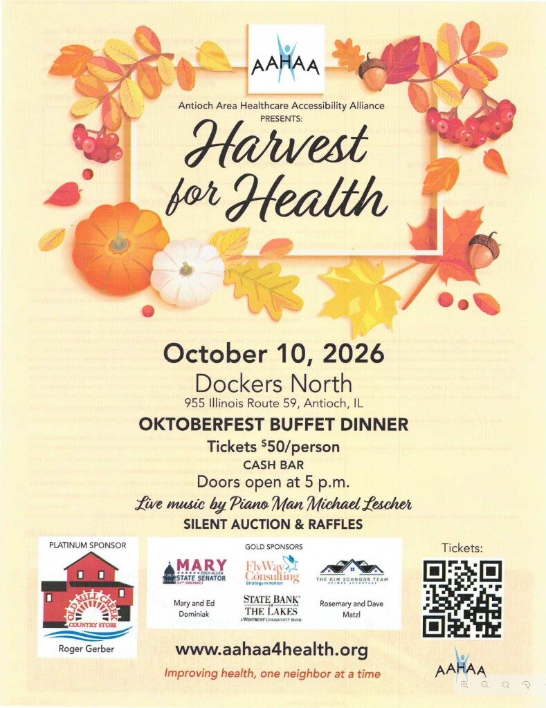 Harvest for Health flyer presented by the Antioch Area Healthcare Accessibility Alliance